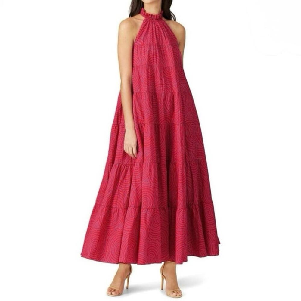 RHODE Pink Red Julia Maxi halter  Dress Size XS